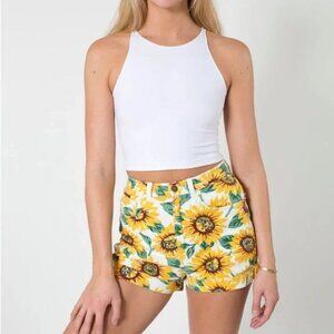 American Apparel Sunflower Print Jean Shorts - Yellow and Green
